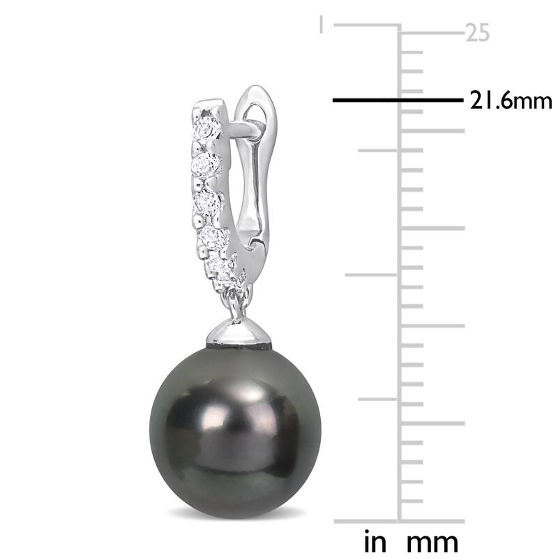 Miadora 8.5-9mm Black Tahitian Pearl and 3/8 CT TGW White Topaz Drop Cuff Earrings in Sterling Silver