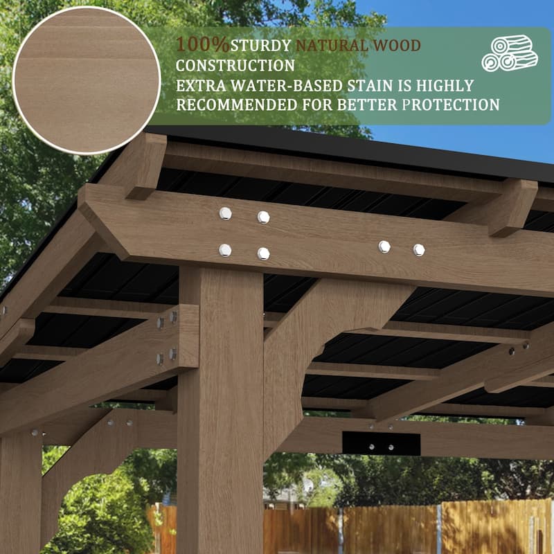 VEIKOUS Wood BBQ Grill Gazebo with Steel Roof for Patio Garden Backyard and Lawn