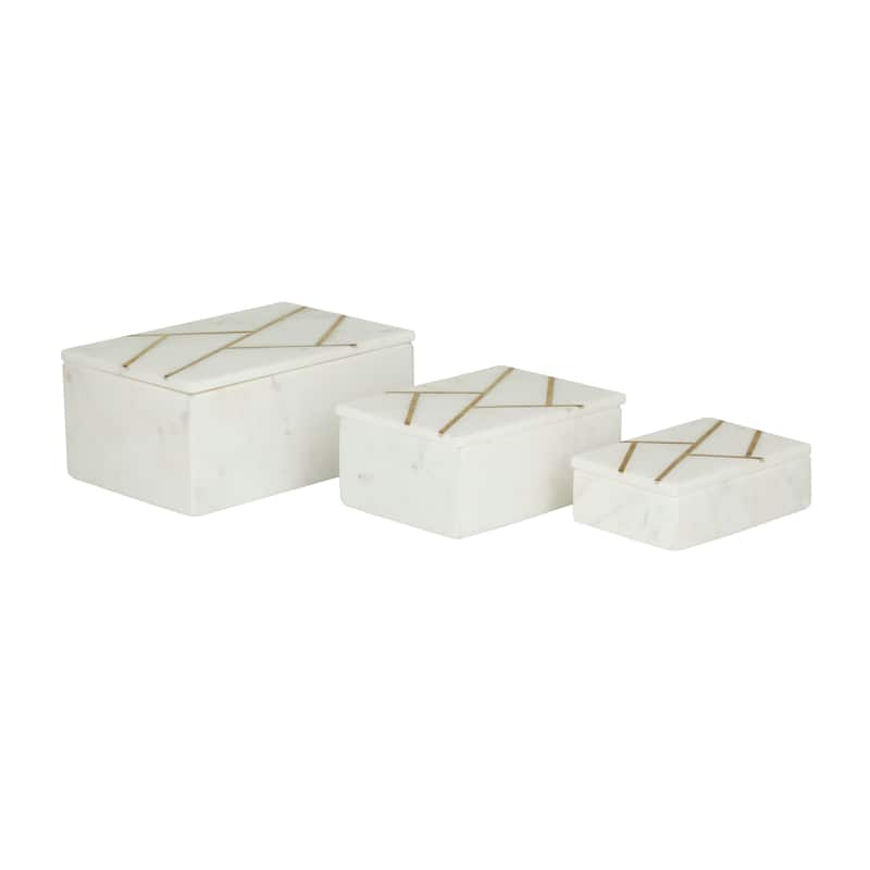 Black, White or Green Marble Box with Gold Linear Lines (Set of 3) - S/3 9", 7", 6"W