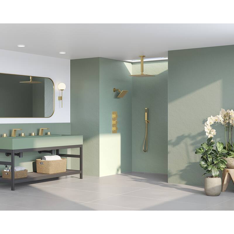 GRANDJOY 12" Ceiling-Mount Shower System Rainfall Shower Head with Anti-Scald Valve