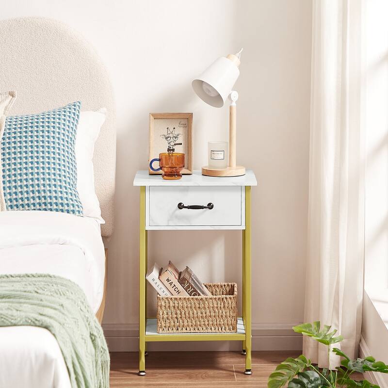 VECELO Modern Nightstand with Drawer and Storage Shelf