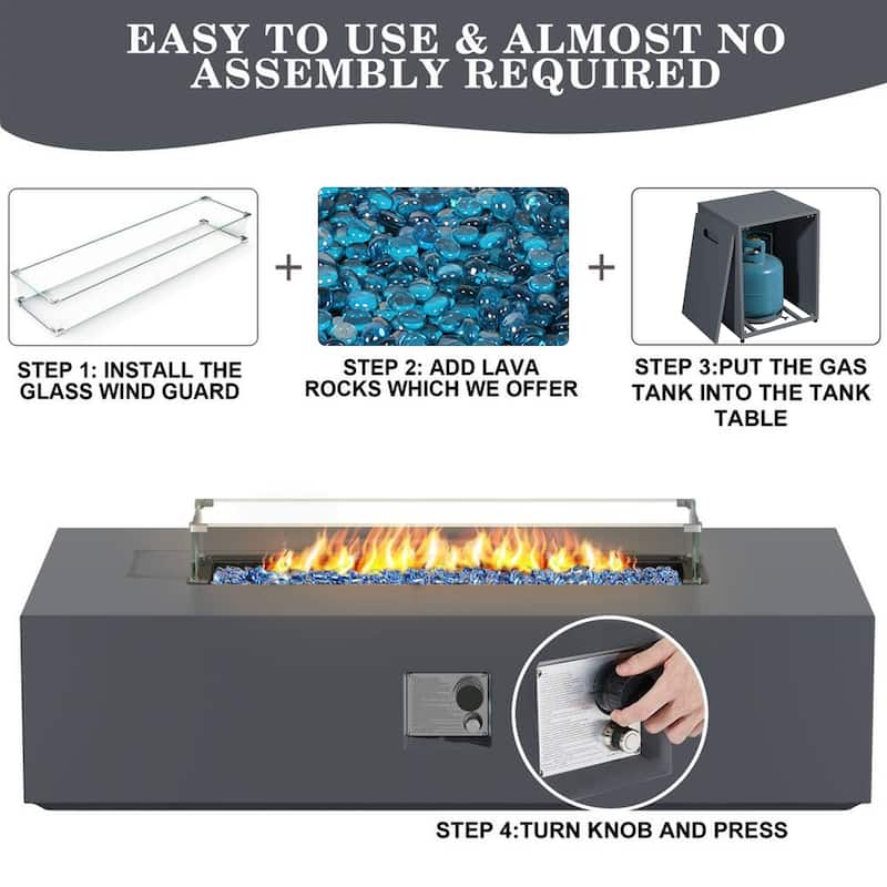 UPHA 56 Inch Outdoor Propane Fire Pit Table, 50,000 BTU Iron Rectangular Gas Fire Pits with Tank Cover, Lid and Wind Guard