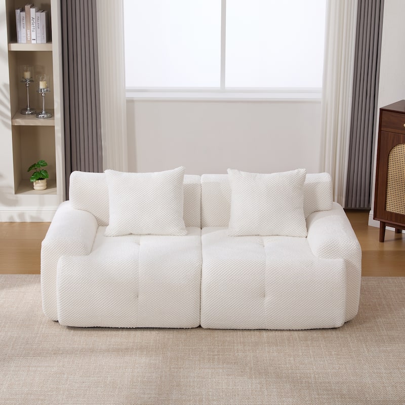 Ivory Sectional Sofa Couch Loveseat Couch with 2 Pillows, 2-Seater Sofa Couch for Living Room Bedroom