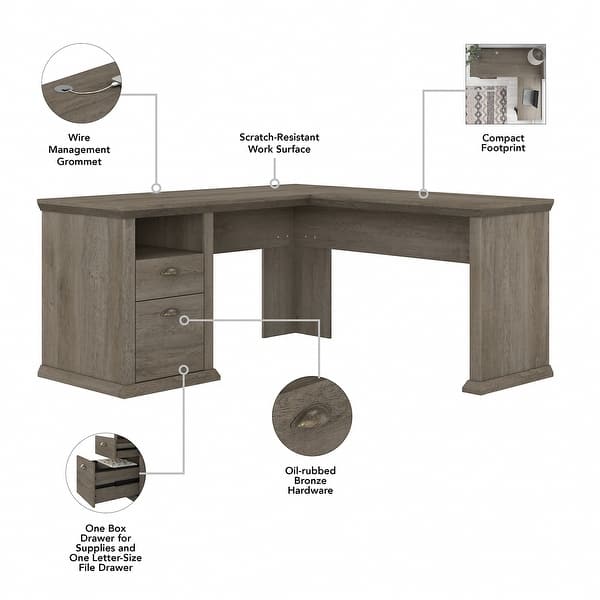 Yorktown 60W L Shaped Desk with Storage by Bush Furniture - Overstock ...