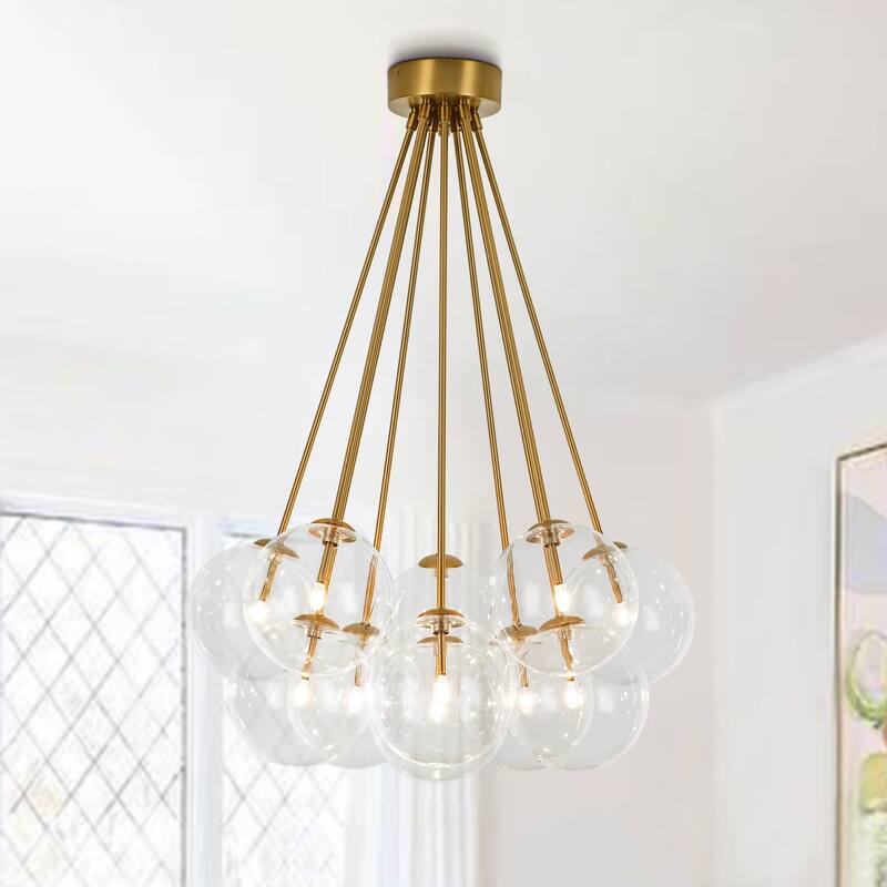 Glam 11-Light Dimmable Glass Bubble Sputnik Semi-flush Mount - N/A