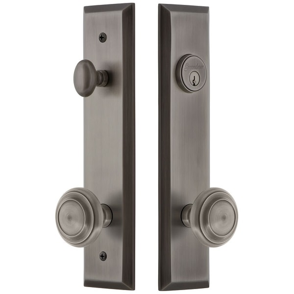 Grandeur FAVCIR_TP_ESET_238 Fifth Avenue Solid Brass Tall Plate Single Cylinder Keyed Entry Set with Circulaire Knob and 2-3/8"