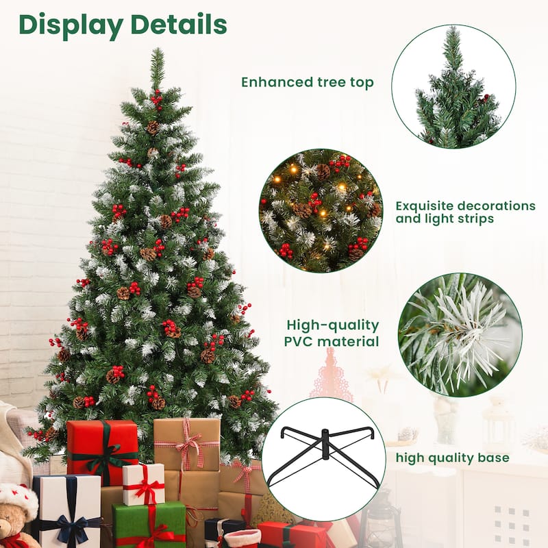 6FT & 7.5FT Artificial PVC Christmas Tree with Warm White and Multicolor LED Lights and Metal Stand