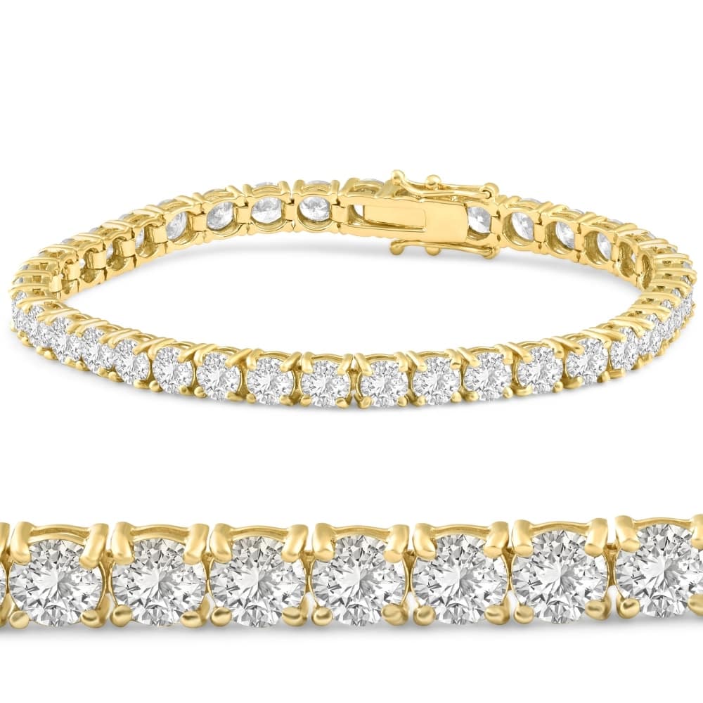 Bliss Diamond 13 Ct. Round Cut Natural Diamond Yellow Gold Round Cut Tennis Bracelet 7"