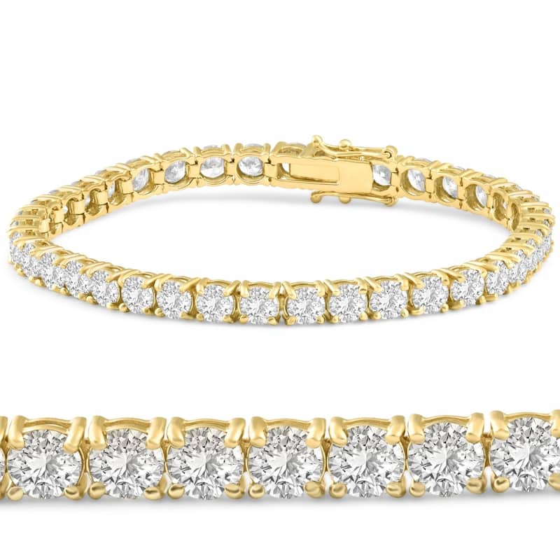 Bliss Diamond 13 Ct. Round Cut Natural Diamond Yellow Gold Round Cut Tennis Bracelet 7"