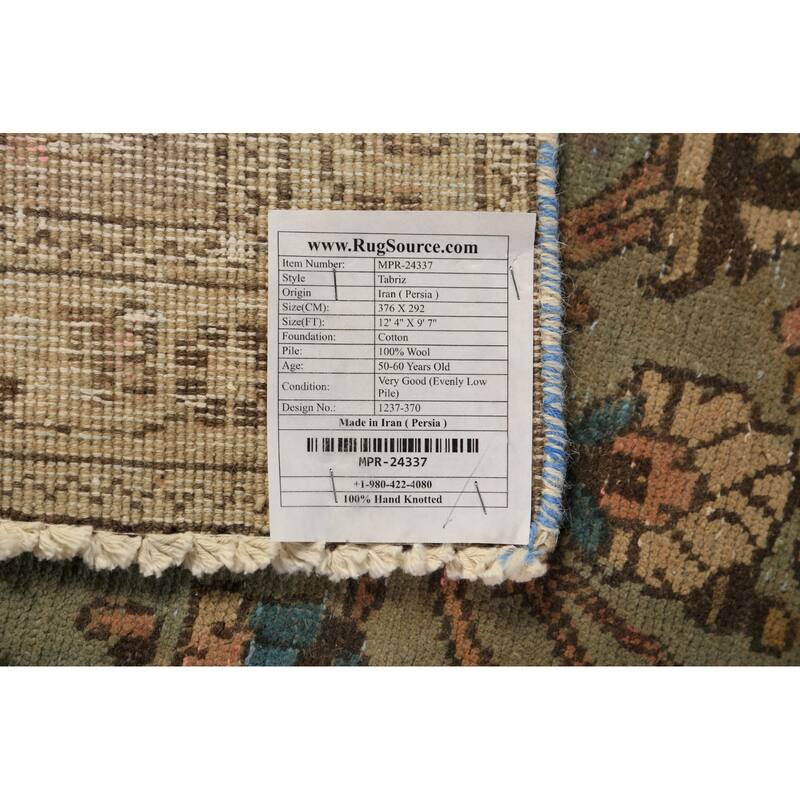 Floral Tabriz Persian Rug Traditional Hand-Knotted Wool Carpet - 9'7"x 12'4"