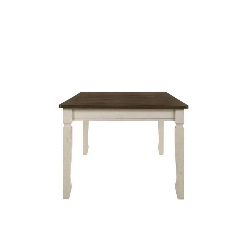 Dining Table with Rectangular Top and 2 Drawers, Brown and White