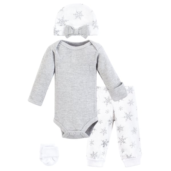 slide 1 of 1, Hudson Baby Girls Thermal Preemie Layette Set 4pc Long Sleeve Outfit, Snowflake, Preemie - Snowflake Long Sleeve Preemie - Snowflake Long Sleeve