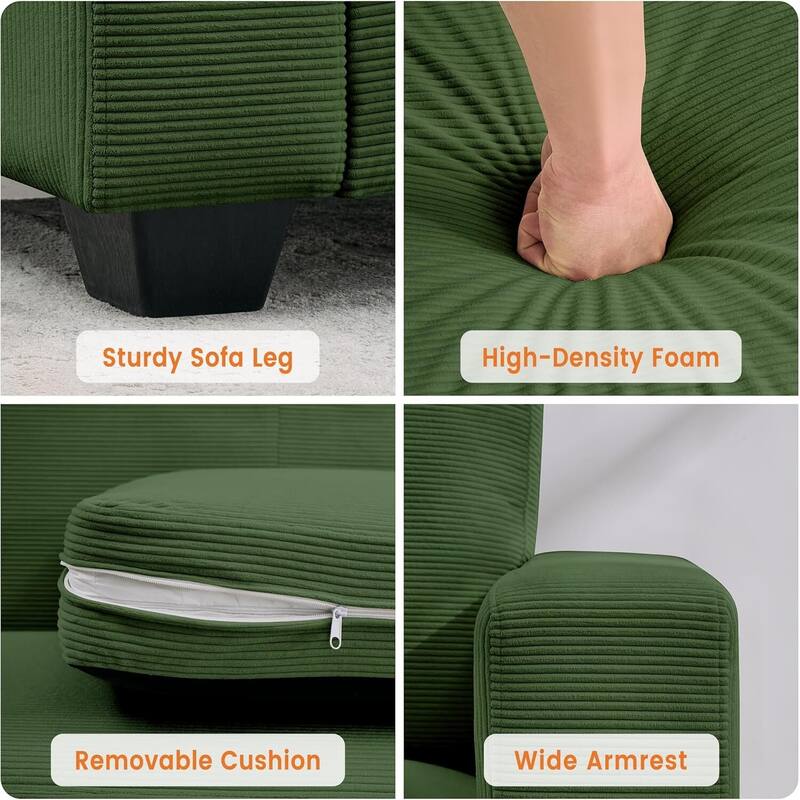 3 Seater Corduroy Upholstered Couches, with Wide Armrests, 83"