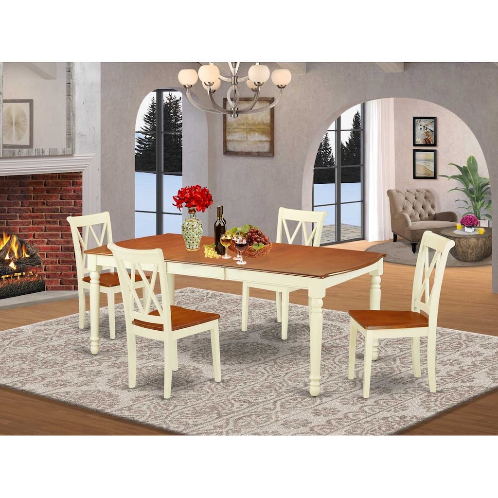 Retro Dining Set 5Pc Rectangular Table w/ Leaf & 4 Chairs - 60/78 Inch