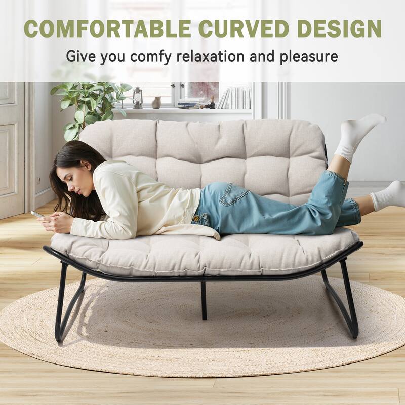 Double Papasan Loveseat Chair Oversized Outdoor Indoor with Padded Cushion