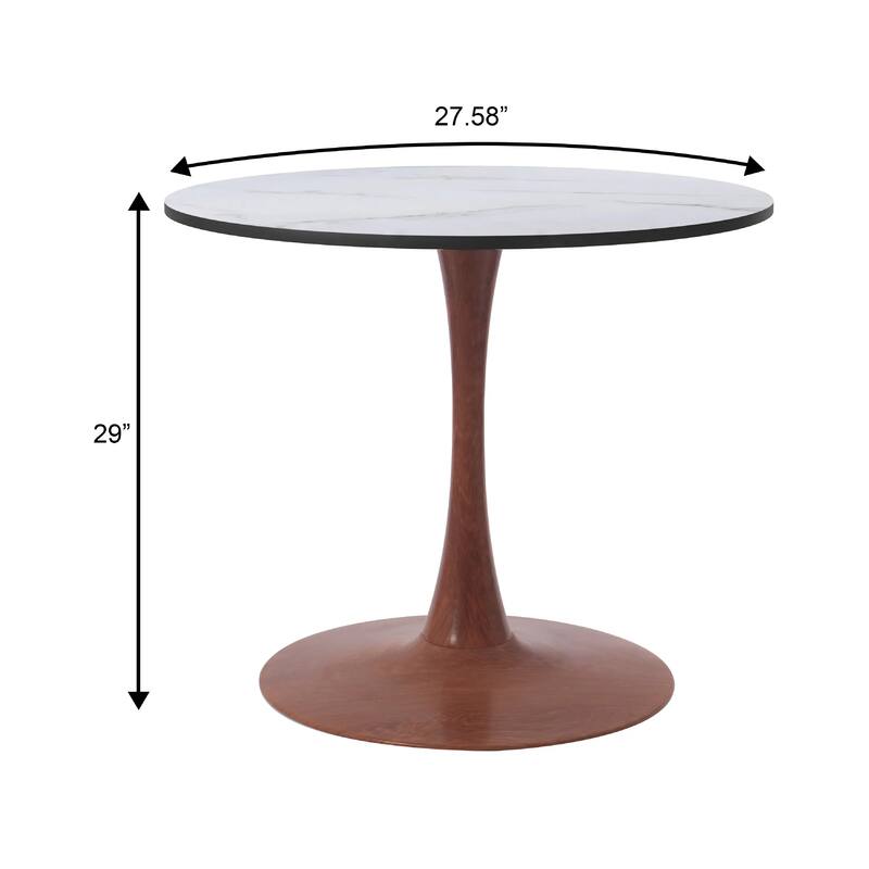 Bristol 27" Round Dining Table with MDF Top and Cherry Steel Pedestal Base for Modern Kitchen and Dining Room