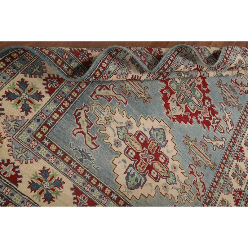 Light Blue Kazak Area Rug Hand-Knotted Wool Carpet - 5'6" x 7'4"