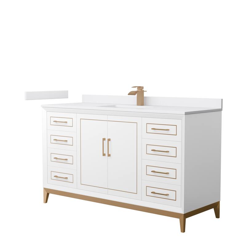 Marlena 60-Inch Single Vanity Set, Cultured Marble Top - White, Bronze Trim, White Cultured Marble Top