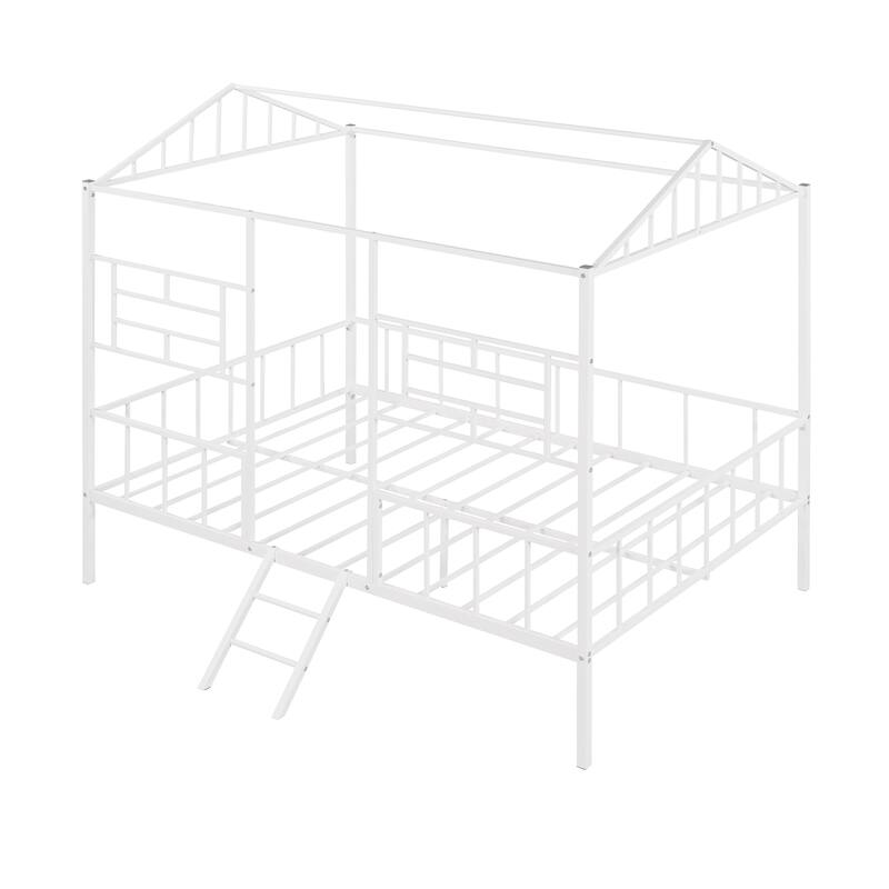 Metal House Bed Frame with Slatted Support No Box Spring Needed for Kids, Bedroom