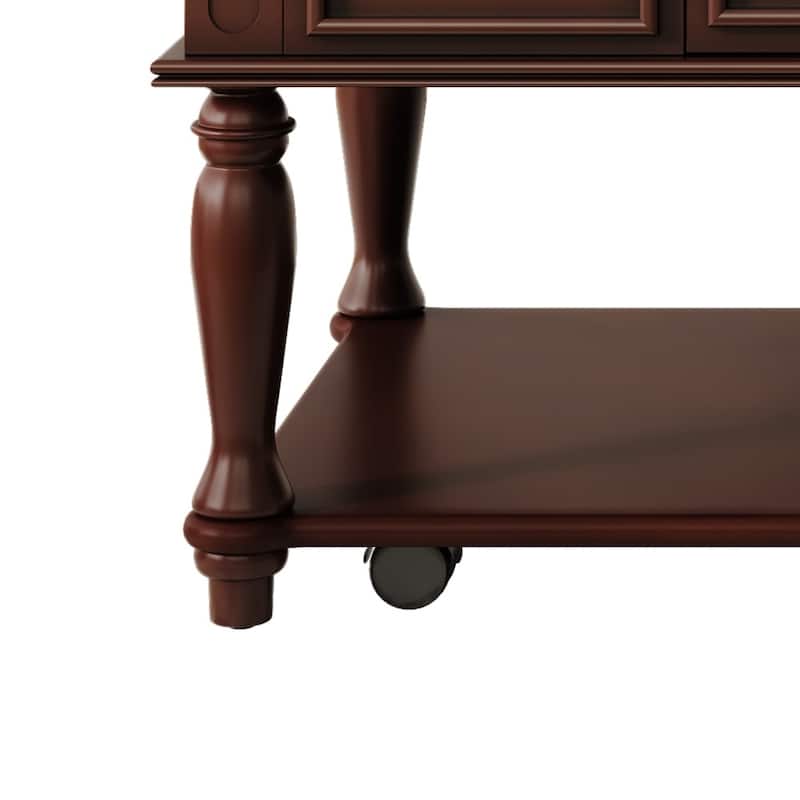 Farmhouse Coffee Table with One Drawer,Solid Wood Legs and Lockable Wheels