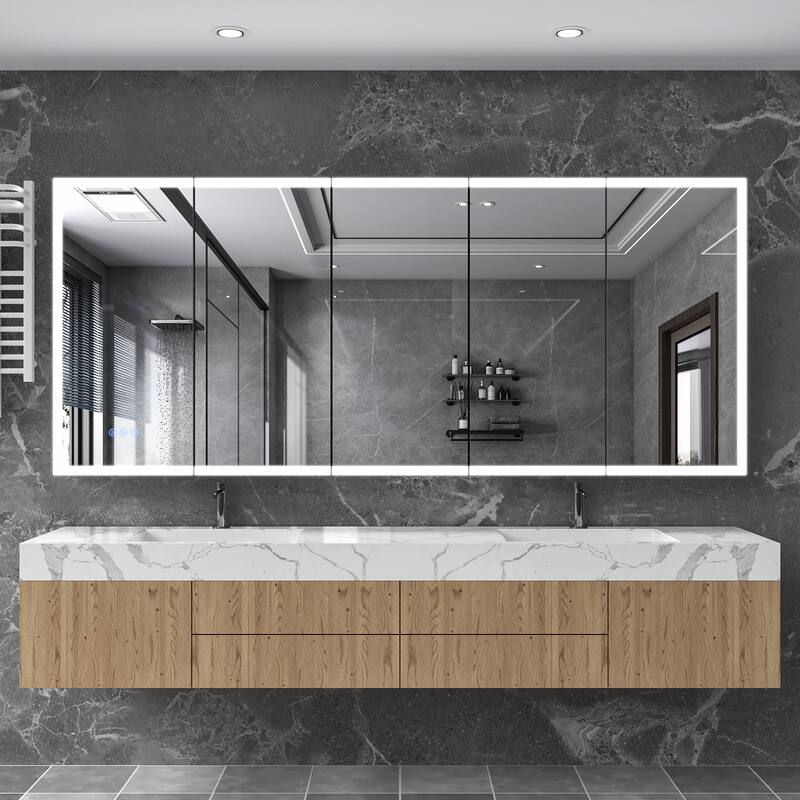 GDFStudio Elowen Aluminum Glass LED Medicine Cabinet with Anti-Fog Storage - 84*36 - Silver