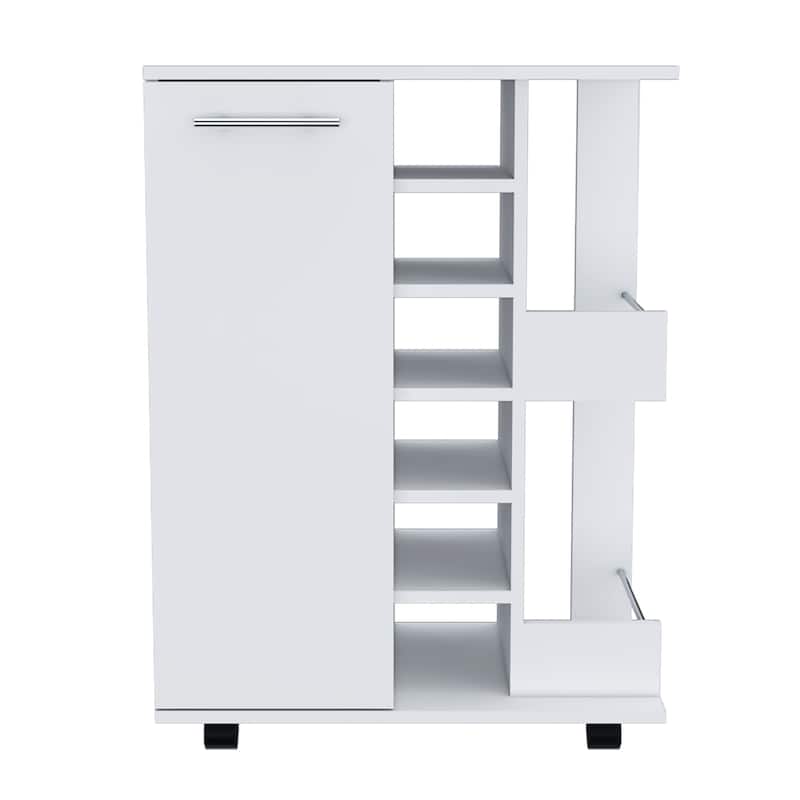 HomeRoots White Rolling Bar Cart With Wine Storage - 23.70 in. x 32.40 in. x 14.80 in.