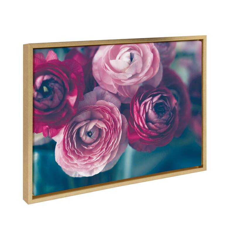 Sylvie Pink Flower Bouquet Framed Canvas Wall Art, Gold 18 x 24