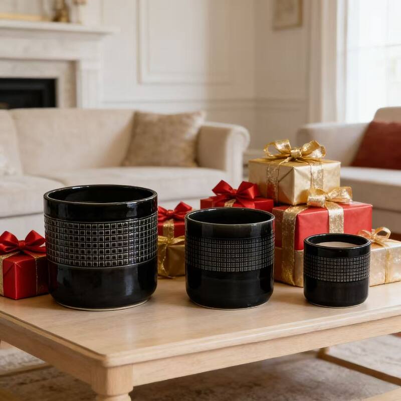 Handmade Ceramic Planters Pot, for Succulents Herbs and Small Plants - Black