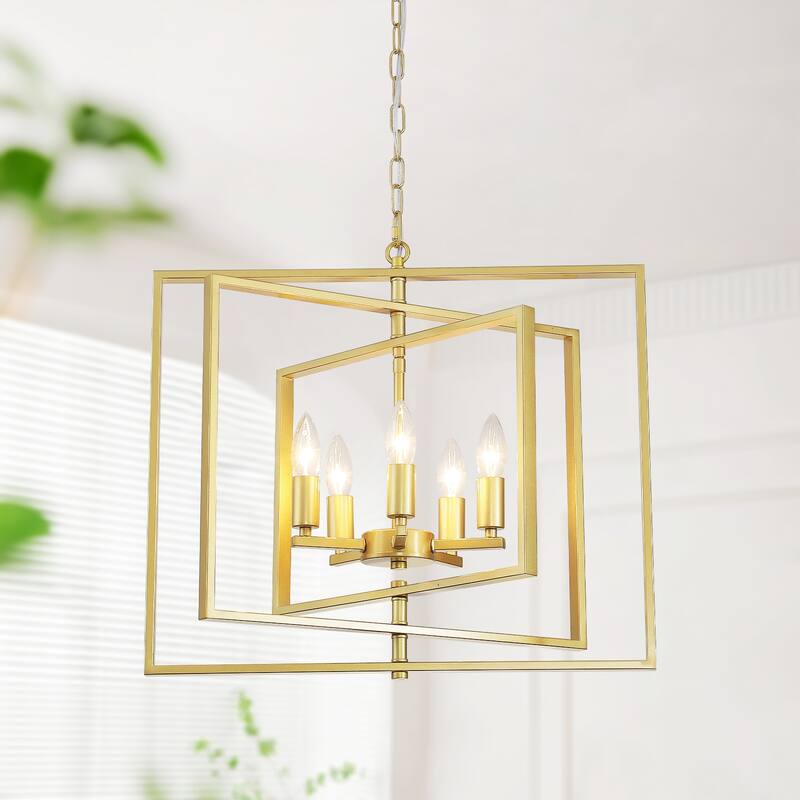 21.65inch 5 Lights Modern Chandelier with Metal Frame 360 Degree Adjustable for Different Rooms - Gold