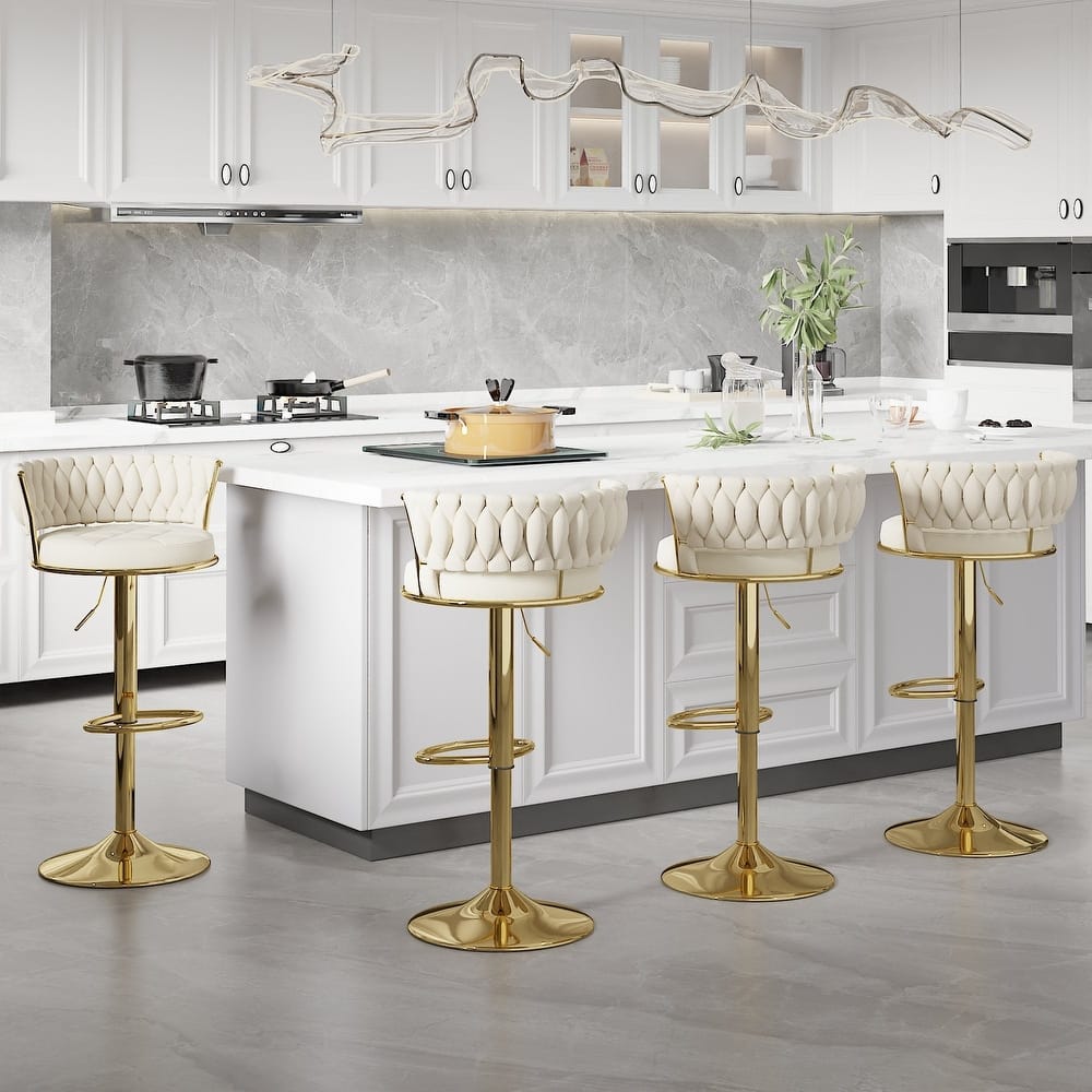 VECELO Set of 4 Bar Stools Adjustable Swivel with Metal Frame Modern Bar Stools with Back for Dining Room