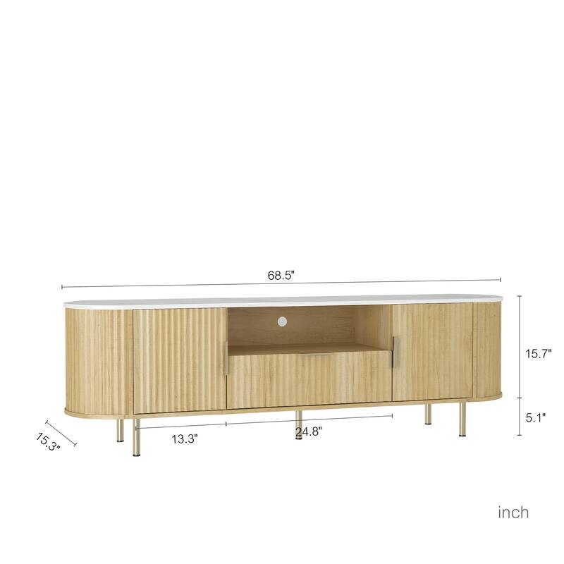 LED TV Stand for TVs Up to 65", Wood Storage Media Console w/ Open Shelves, Drawers, Modern Living Room TV Cabinet w/ Metal Legs