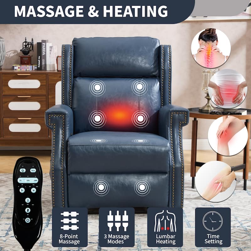 Manual Recliner Chair in Faux Leather for Living Room with Heavy Duty Motion Mechanism, 8 vibrating nodes