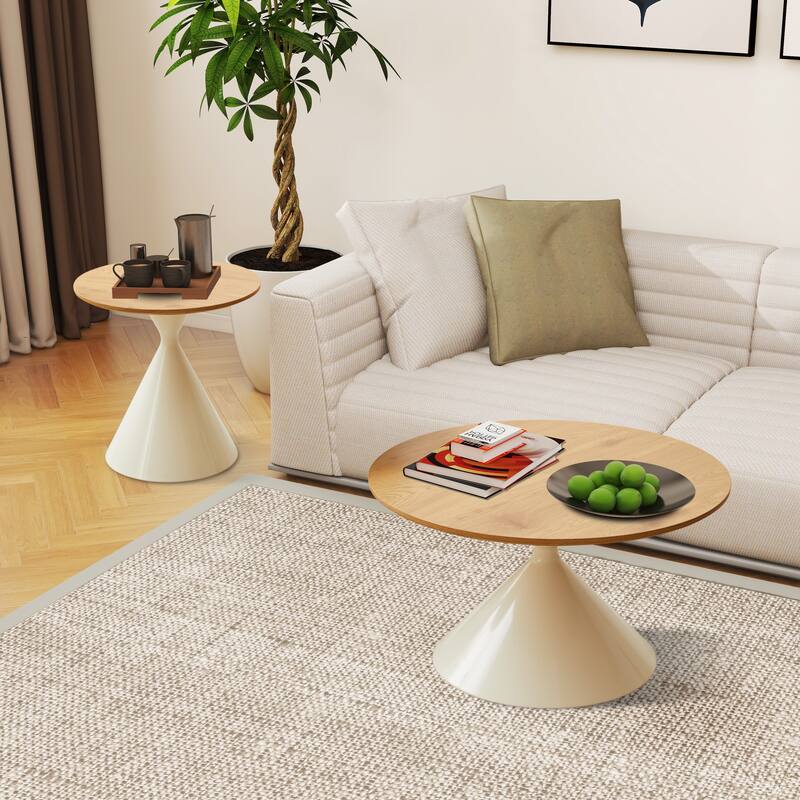 2 Piece Round Coffee Table Set End Tables