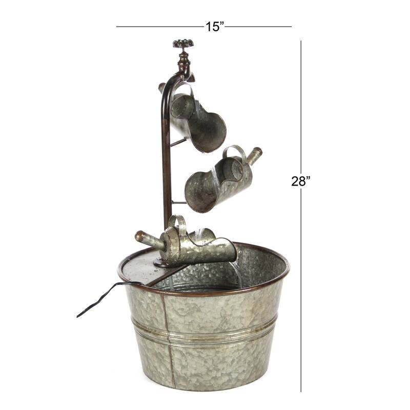 Gray Metal Fountain with Watering Cans