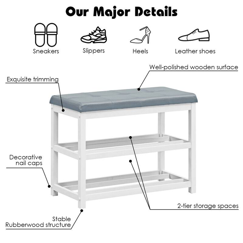 Gymax 2-Tier Wooden Shoe Rack Bench w/Padded Seat for Entryway Bedroom - 31'' x 16'' x 24''