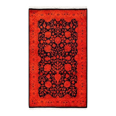 Overton Hand Knotted Wool Vintage Inspired Modern Contemporary Overdyed Orange Area Rug - 3' 2" x 5' 4"