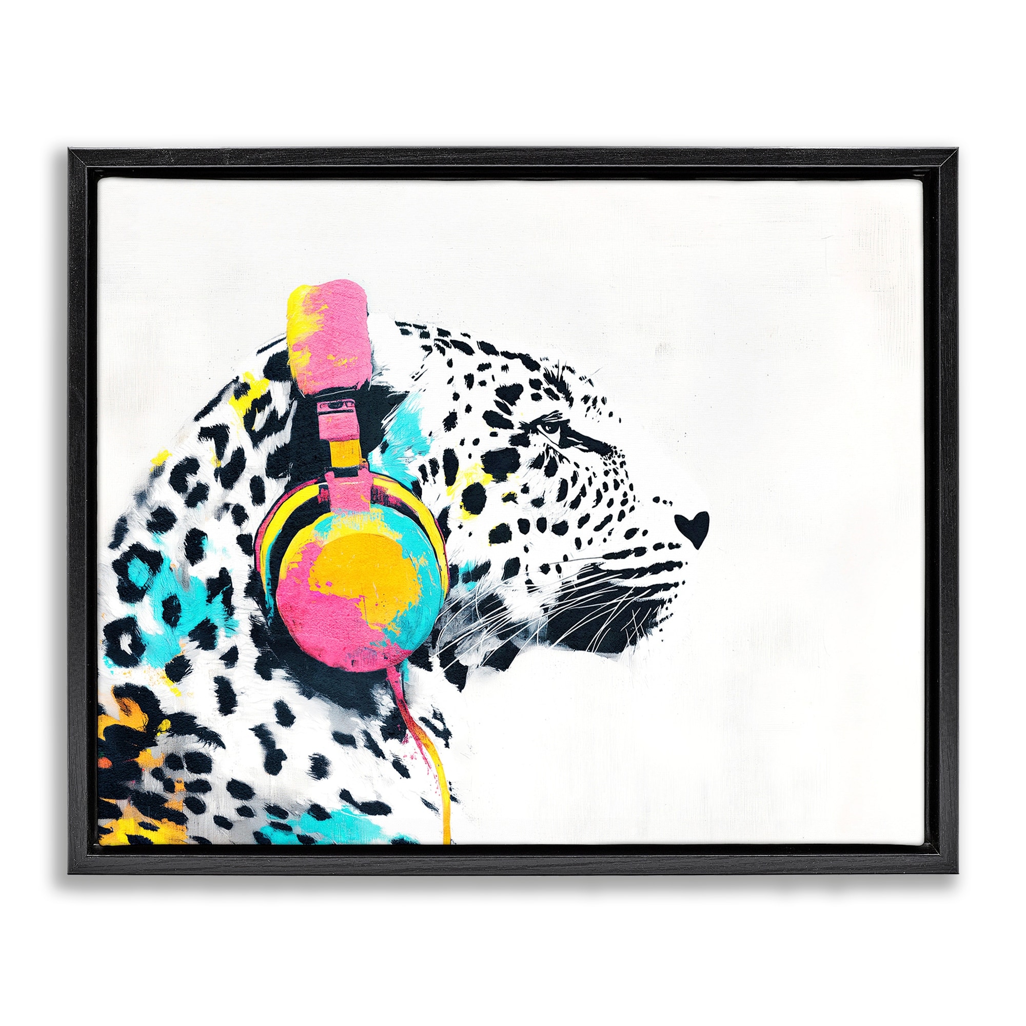 Stupell Leopard On Air Headphones Framed Floater Canvas Wall Art Design By Svetlana Aleynikova