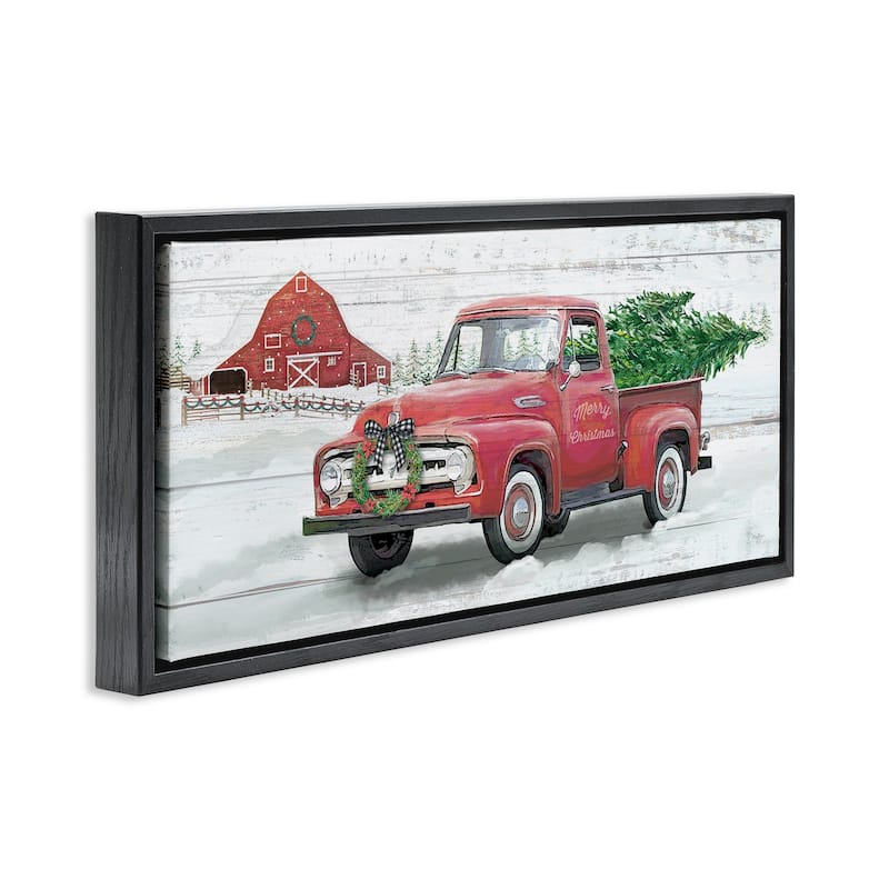 Stupell Christmas Truck on Snowy Farm Framed Floater Canvas Wall Art Design By Mollie B.