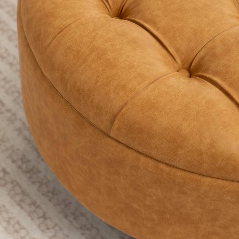 SEYNAR 29.5''Modern PU Leather Round Storage Ottoman with Wood Legs