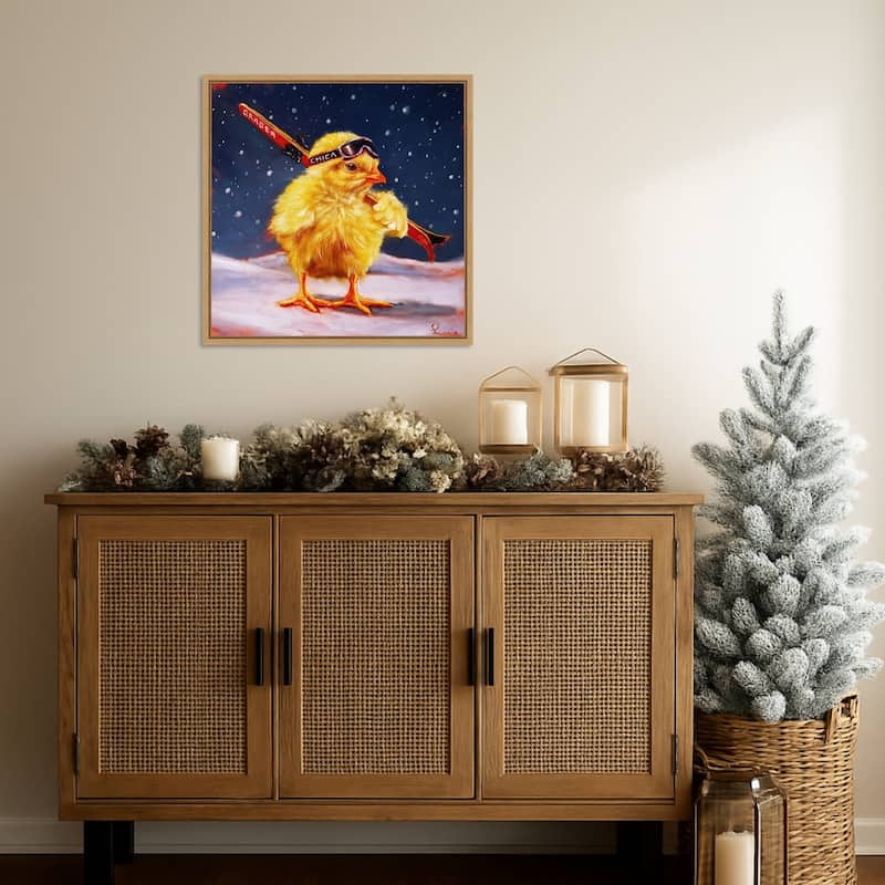 Chick With Sticks by Lucia Heffernan (22 x 22 in.), Framed Canvas Wall Art Print - Sylvie Natural