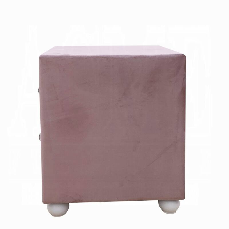 Pink Fabric Upholstered Nightstand with Crystal Knobs