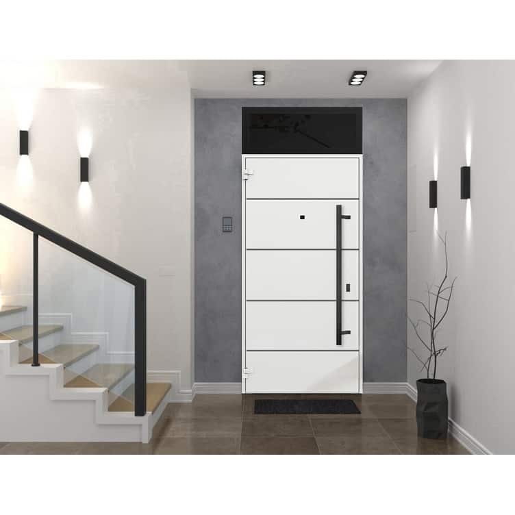Exterior Prehung Steel Entry Door 0131 Black Enamel 2 Sidelites Top Window Stainless Steel Inserts W16+36+16xH80+16