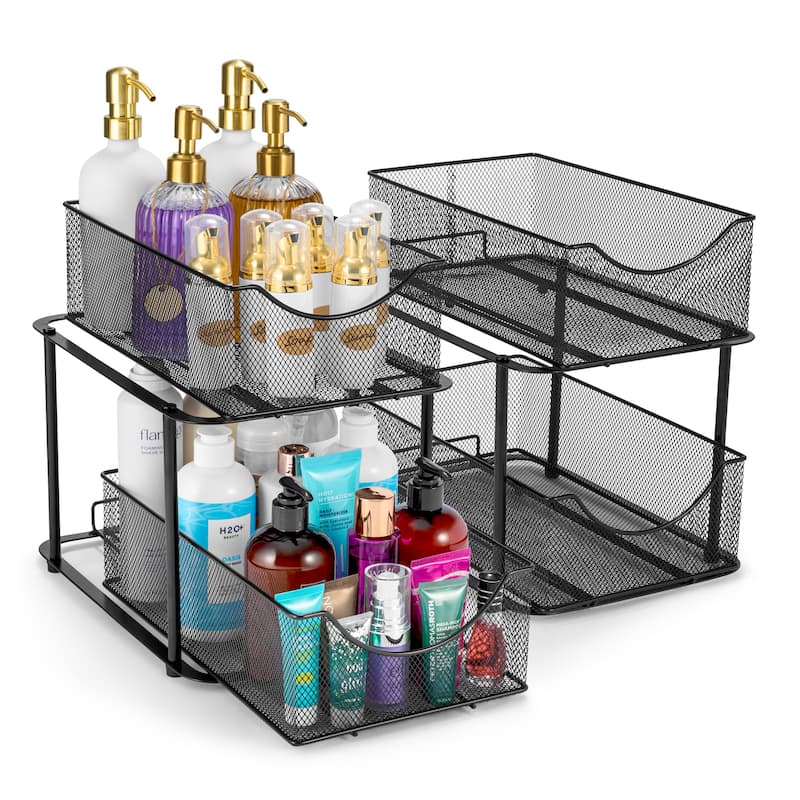 Sorbus 2 Tier Under Sink Bathroom Organizers and Storage (2 Pack) - 14" L x 9.3" W x 12.25" H - Black