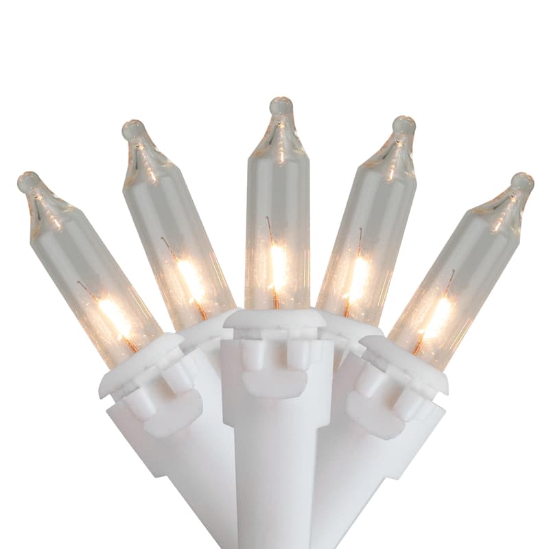 50 Clear Mini Christmas Light Set 10ft White Wire - 10'