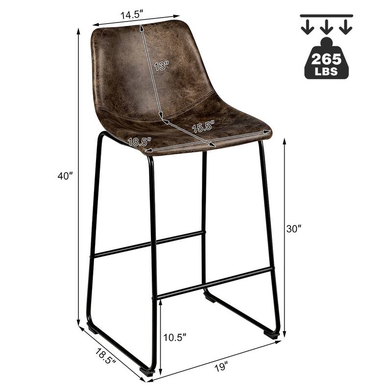 Costway Set of 2 Bar Stool Faux Suede Upholstered Kitchen Dining Chair - 19'' x 18.5'' x 40''(L x W x H)