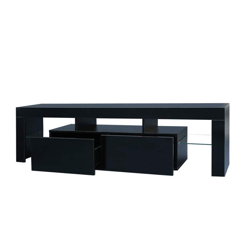Contemporary Black TV Stand with Multi-Color LED Lighting & Remote Control‌