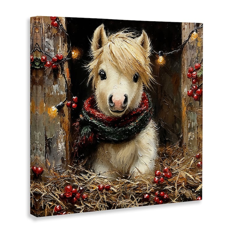 Stupell Horse Foal with Holly & Lights Canvas Wall Art Design By Riley B