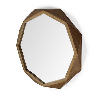 41" Octagon Brown Wood Frame Wall Wall Mirror - 41.0L x 2.3W x 41.0H