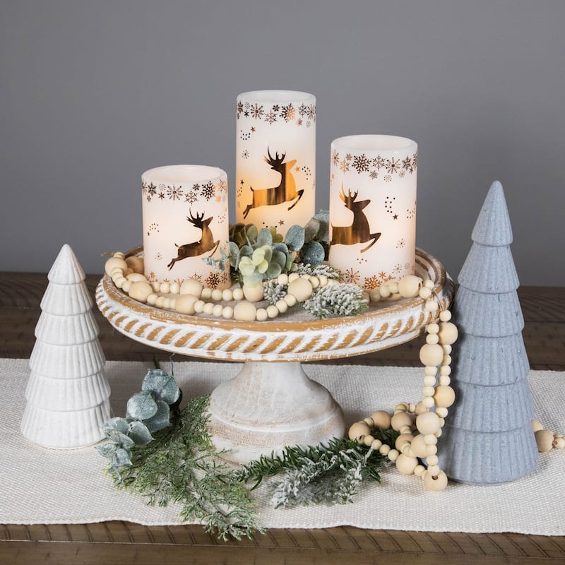 LED Reindeer Flameless Flickering Wax Pillar Christmas Candles - 6" - Set of 3