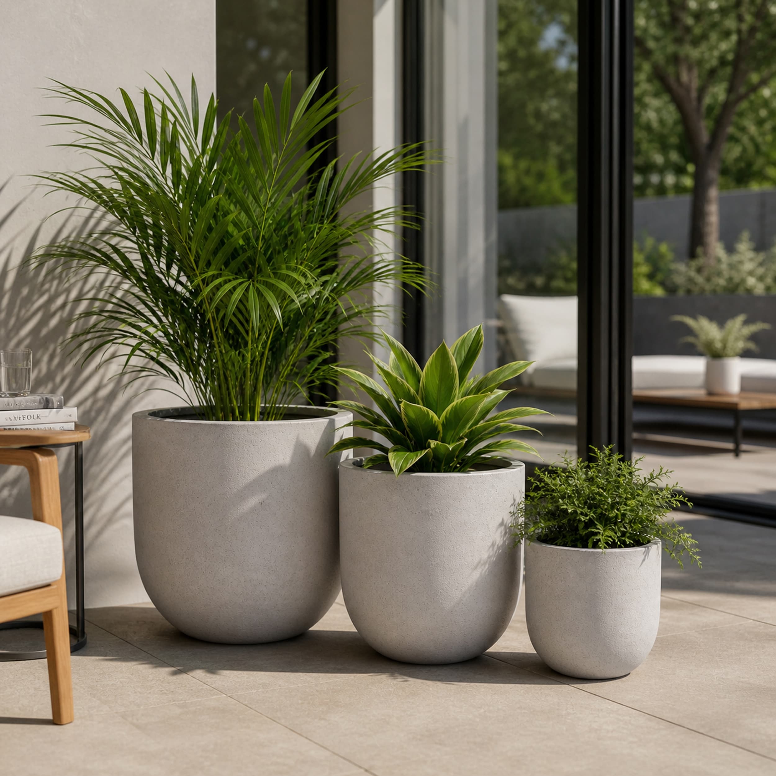 Set of 3 Round Cylinder Polystone Indoor/Outdoor Planters